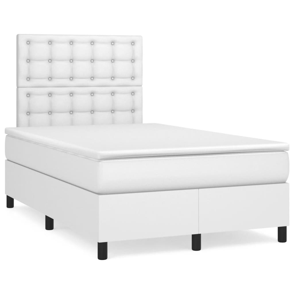 Krevet box spring s madracem bijeli 120x190 cm od umjetne kože