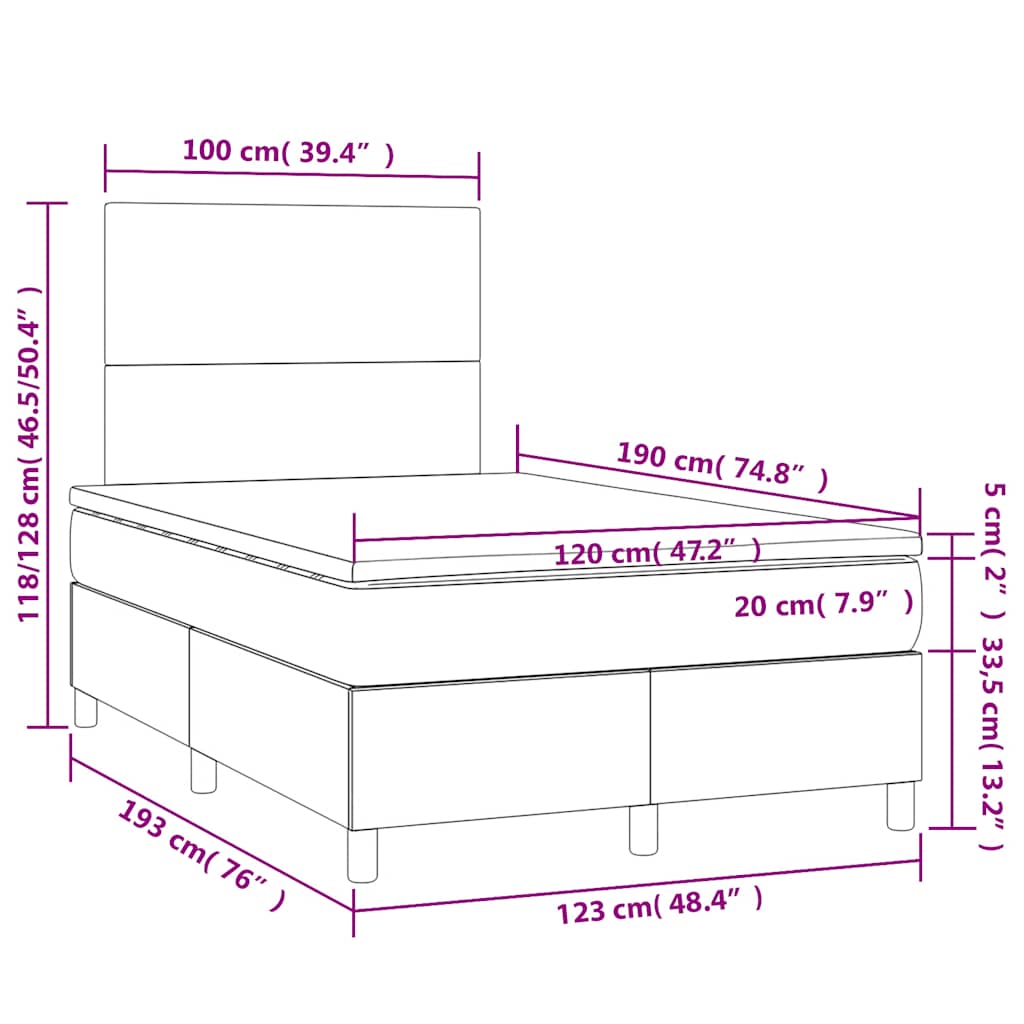 Krevet box spring s madracem tamnozeleni 120x190 cm baršunasti