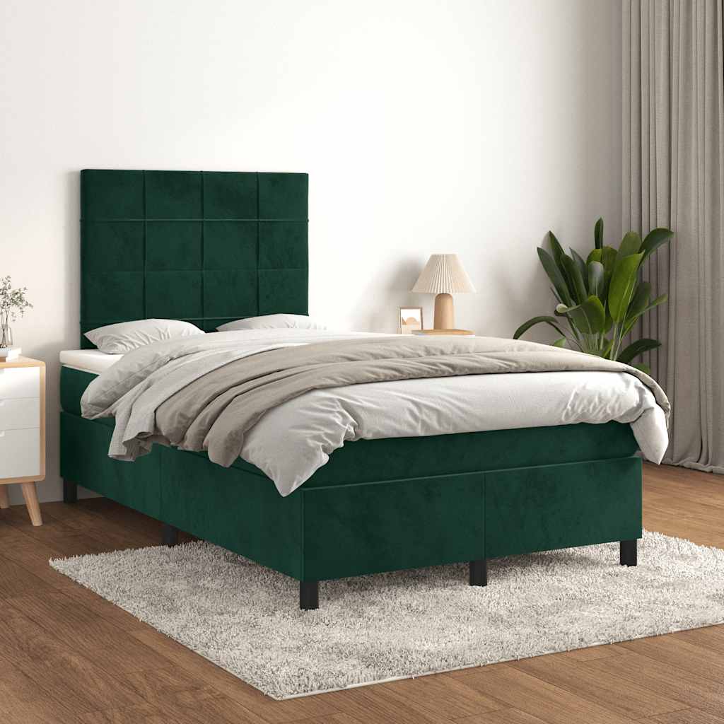 Krevet box spring s madracem tamnozeleni 120x190 cm baršunasti