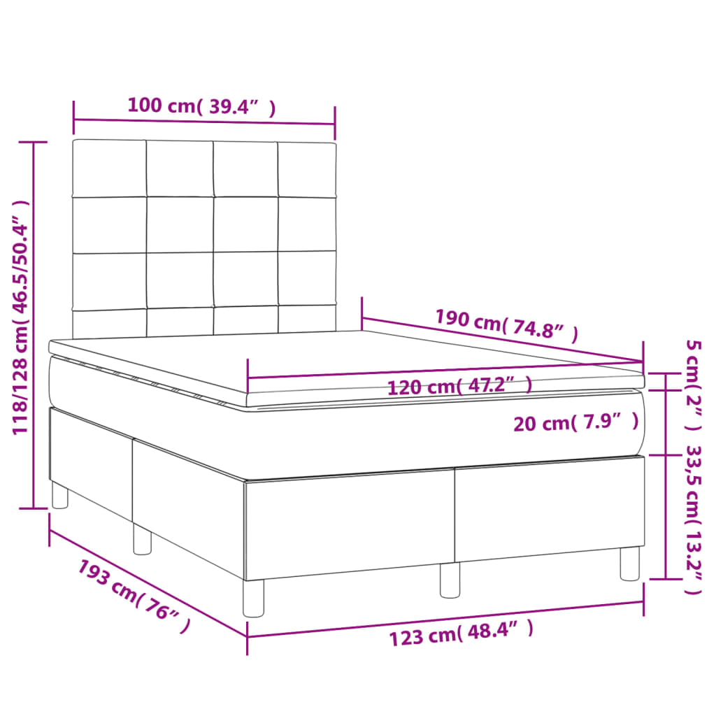 Krevet box spring s madracem crni 120 x 190 cm baršunasti