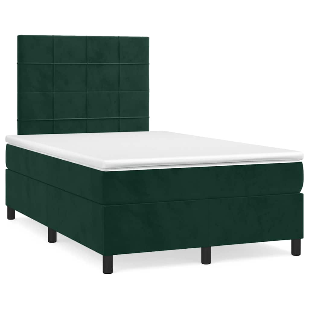Krevet box spring s madracem tamnozeleni 120x190 cm baršunasti