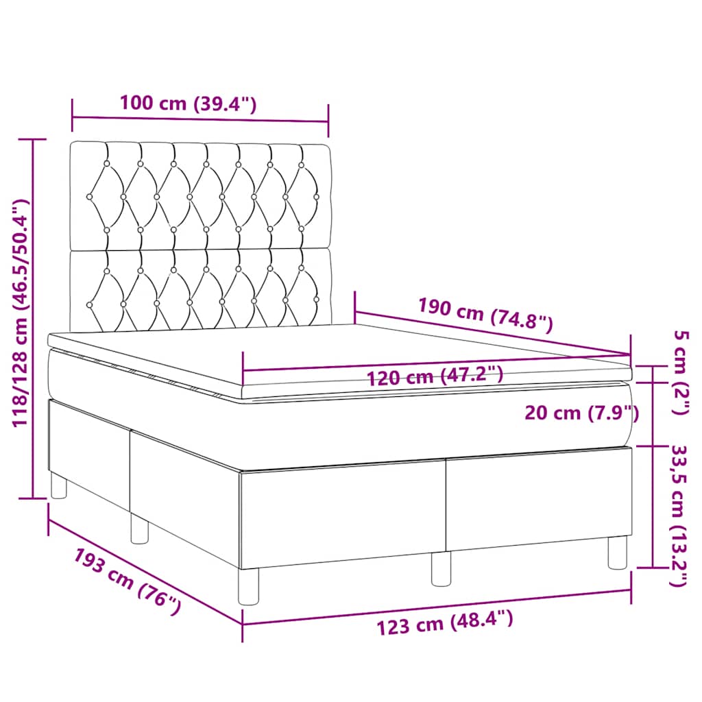 Krevet box spring s madracem tamnosivi 120 x 190 cm baršun