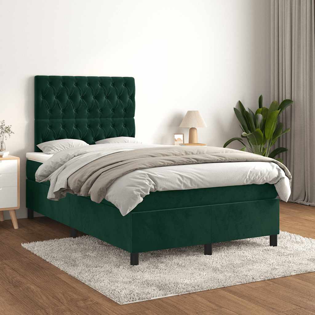 Krevet box spring s madracem tamnozeleni 120x190 cm baršunasti