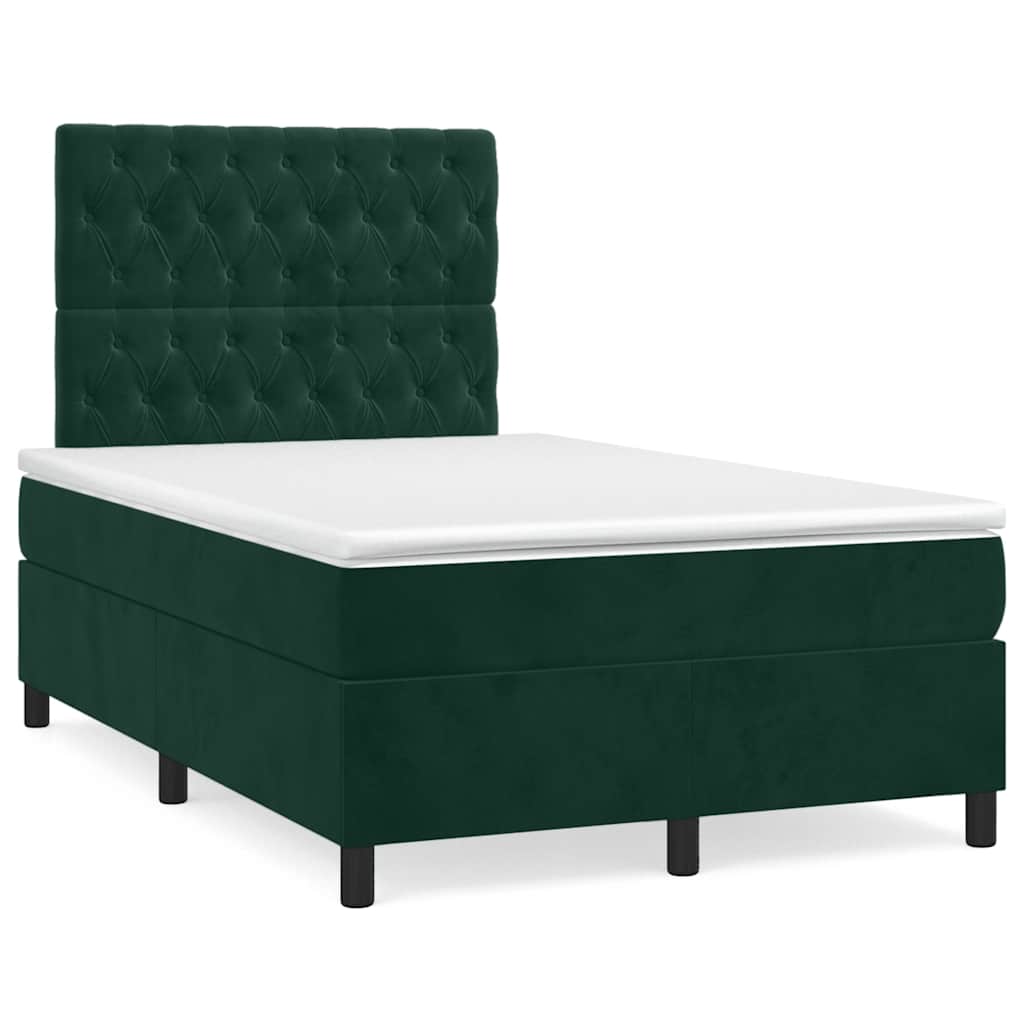 Krevet box spring s madracem tamnozeleni 120x190 cm baršunasti