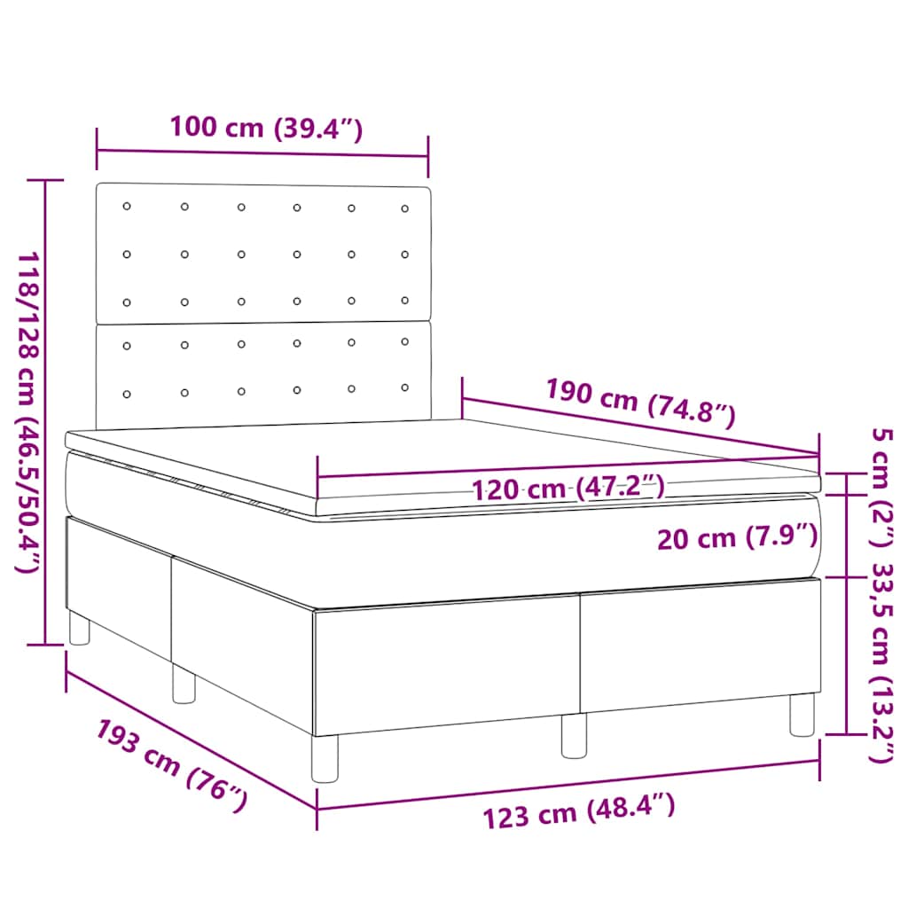 Krevet box spring s madracem crni 120 x 190 cm baršunasti