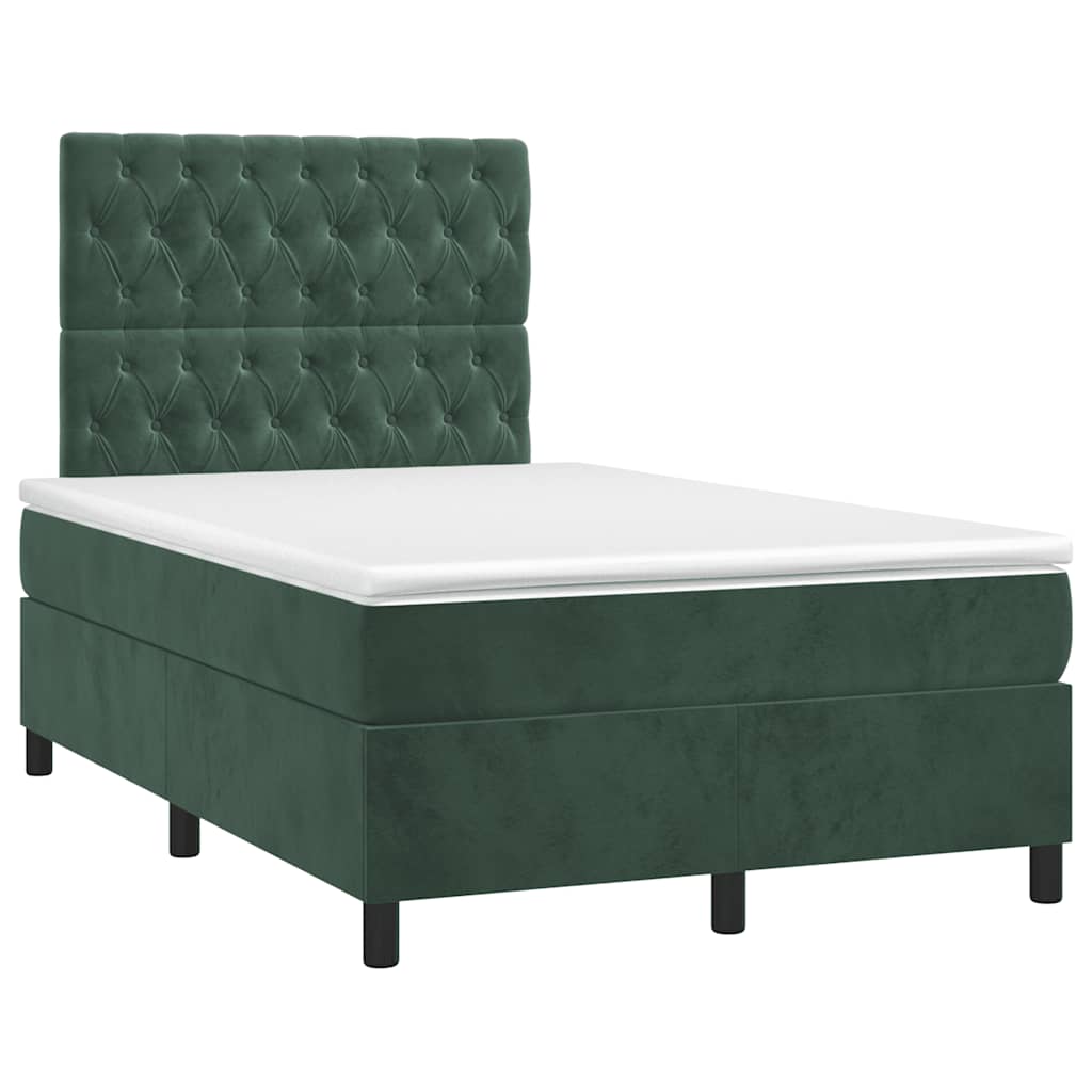 Krevet box spring s madracem tamnozeleni 120x190 cm baršunasti