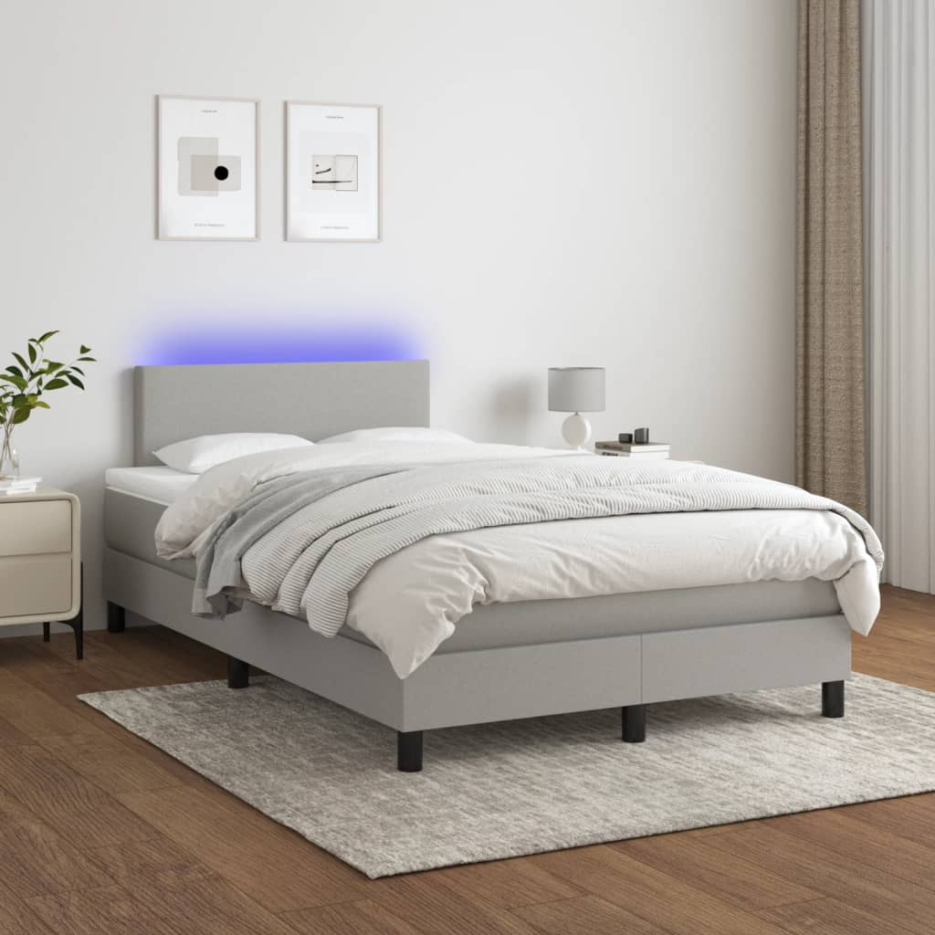 Krevet s oprugama i madracem LED svjetlosivi 120x190 cm tkanina