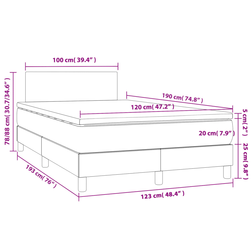 Krevet s oprugama i madracem LED krem 120 x 190 cm od tkanine
