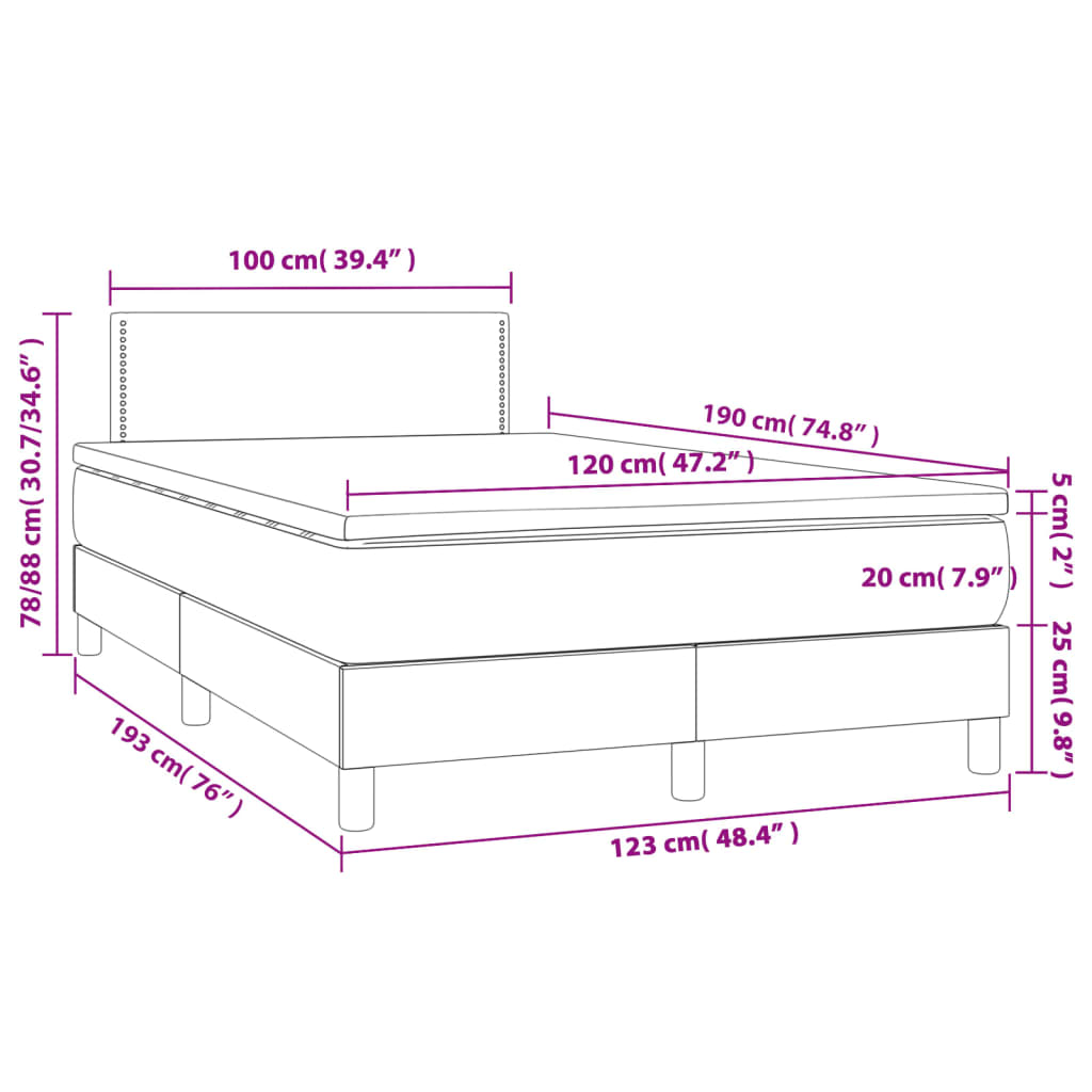 Krevet box spring s madracem LED tamnosivi 120 x 190 cm tkanina