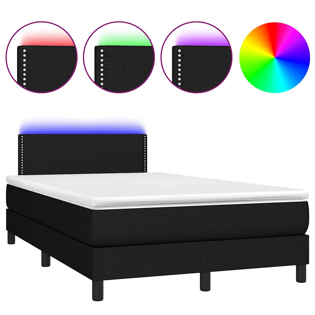 Krevet box spring s madracem LED crni 120 x 190 cm od tkanine
