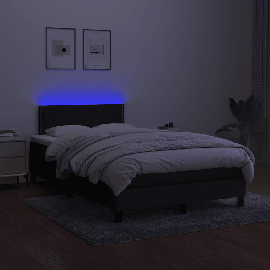 Krevet box spring s madracem LED crni 120 x 190 cm od tkanine