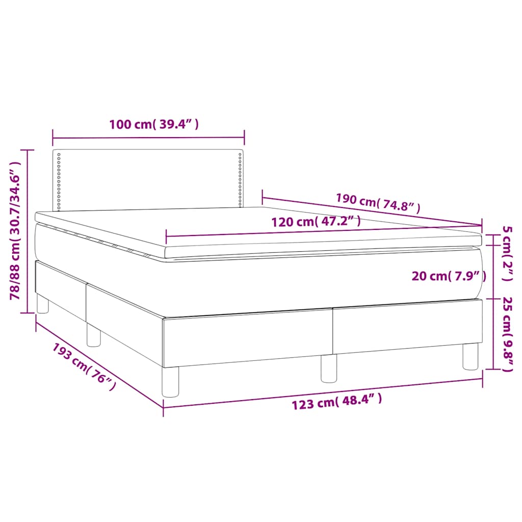 Krevet box spring s madracem LED crni 120 x 190 cm od tkanine
