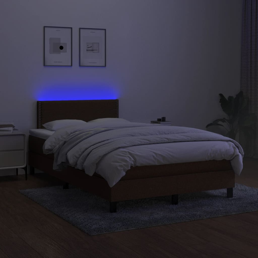 Krevet s oprugama i madracem LED tamnosmeđi 120x190 cm tkanina
