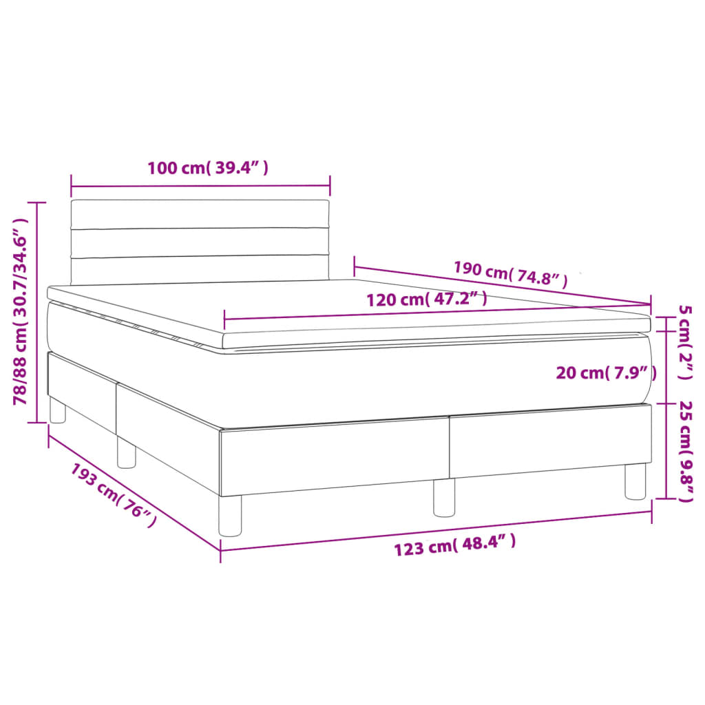 Krevet s oprugama i madracem LED svjetlosivi 120x190 cm tkanina