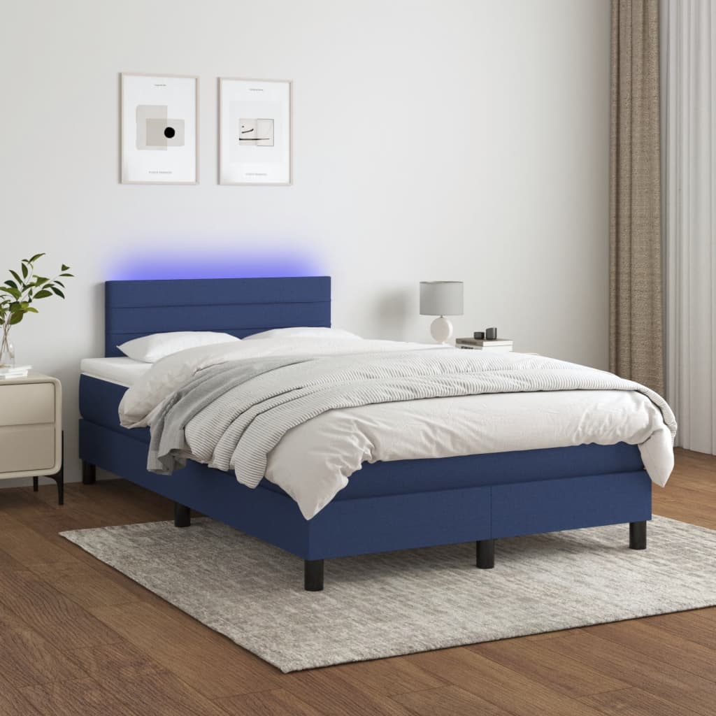 Krevet s oprugama i madracem LED plavi 120 x 190 cm od tkanine