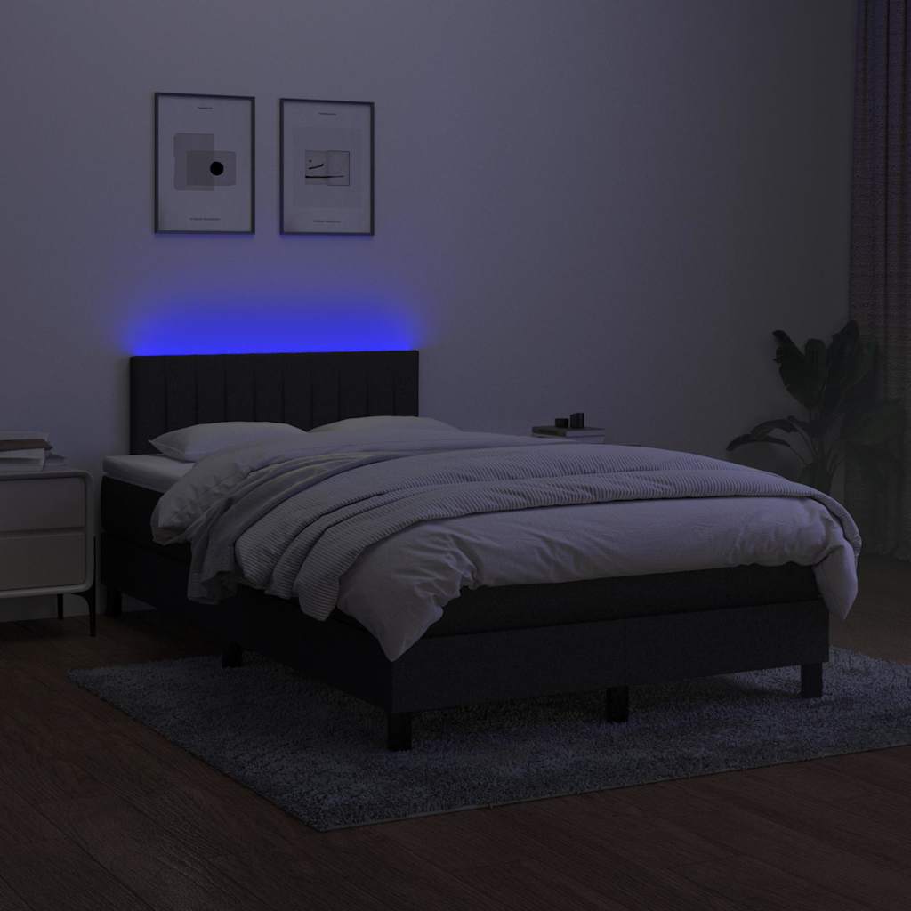 Krevet box spring s madracem LED crni 120 x 190 cm od tkanine