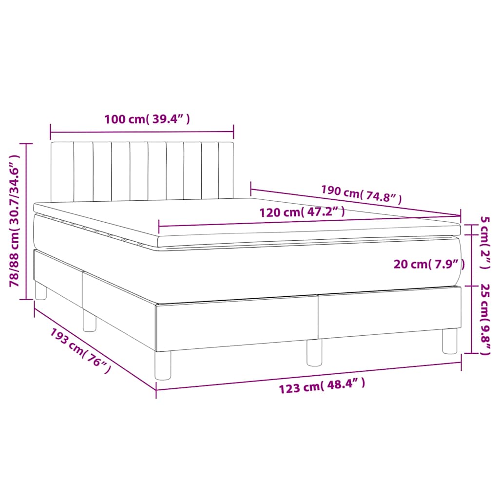 Krevet box spring s madracem LED crni 120 x 190 cm od tkanine