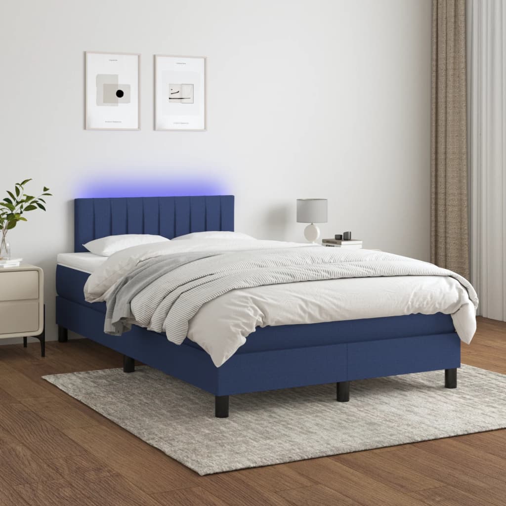 Krevet s oprugama i madracem LED plavi 120 x 190 cm od tkanine
