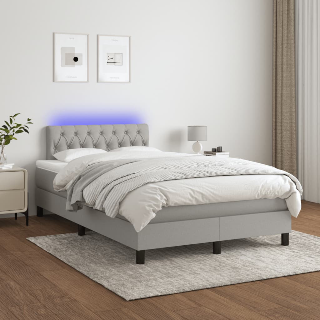 Krevet s oprugama i madracem LED svjetlosivi 120x190 cm tkanina
