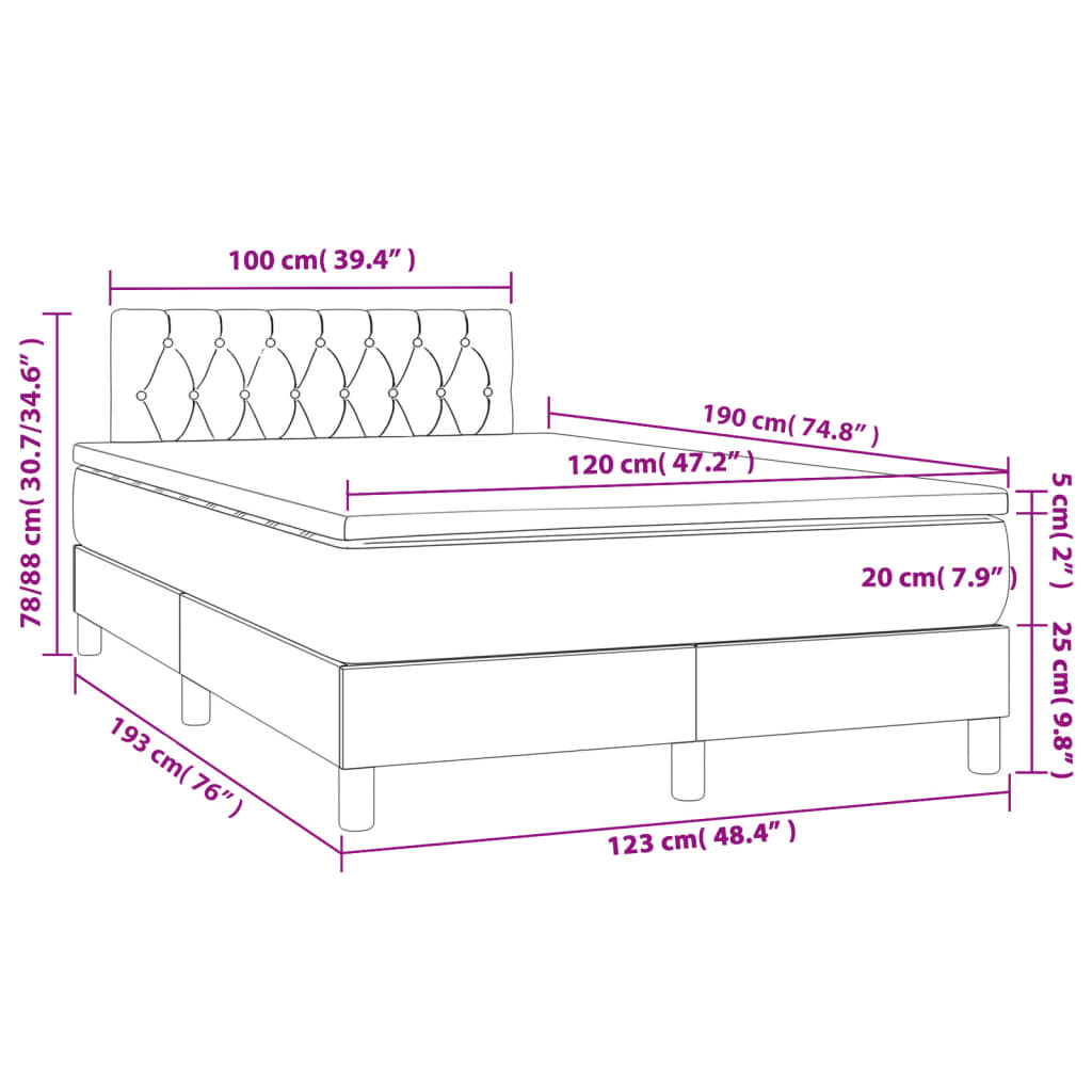 Krevet box spring s madracem LED tamnosivi 120 x 190 cm tkanina