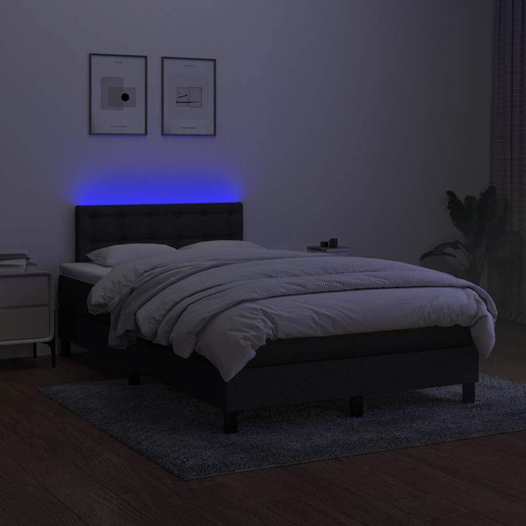 Krevet box spring s madracem LED crni 120 x 190 cm od tkanine