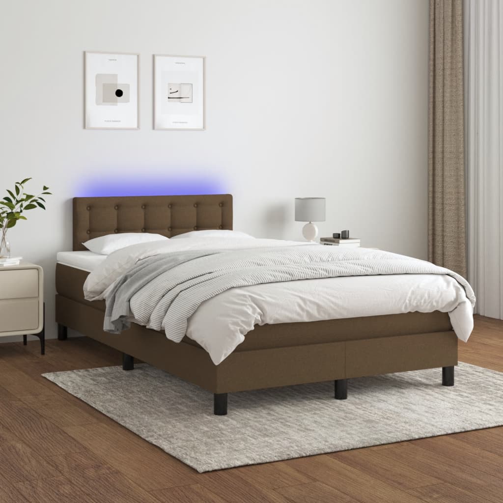 Krevet s oprugama i madracem LED tamnosmeđi 120x190 cm tkanina