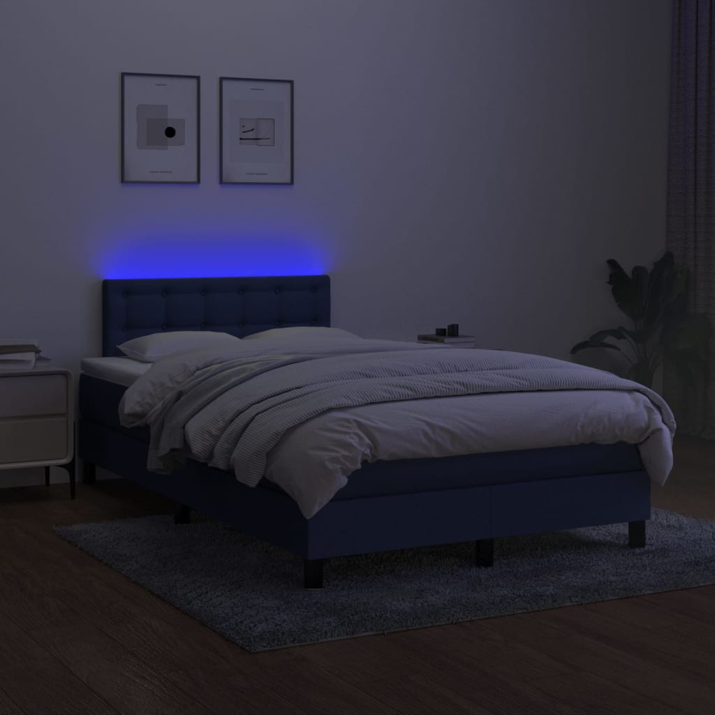 Krevet s oprugama i madracem LED plavi 120 x 190 cm od tkanine
