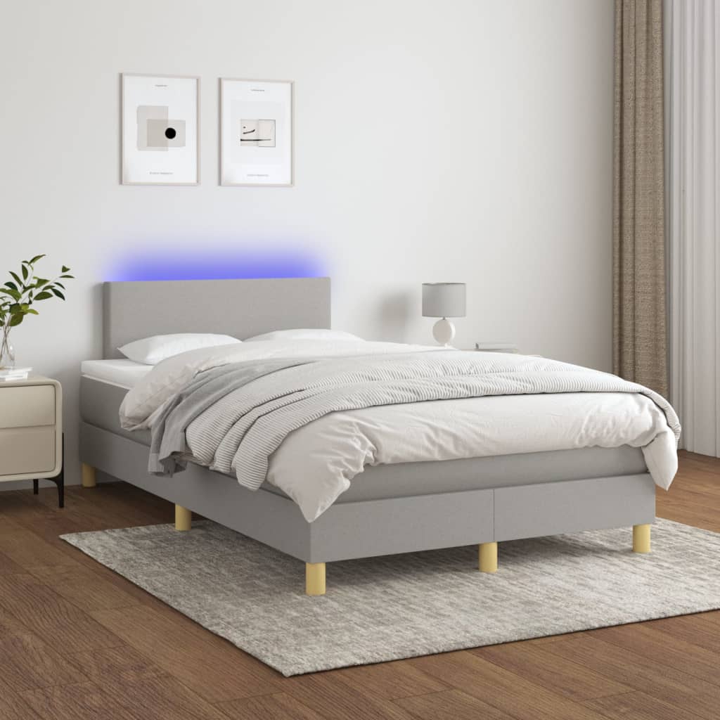 Krevet s oprugama i madracem LED svjetlosivi 120x190 cm tkanina