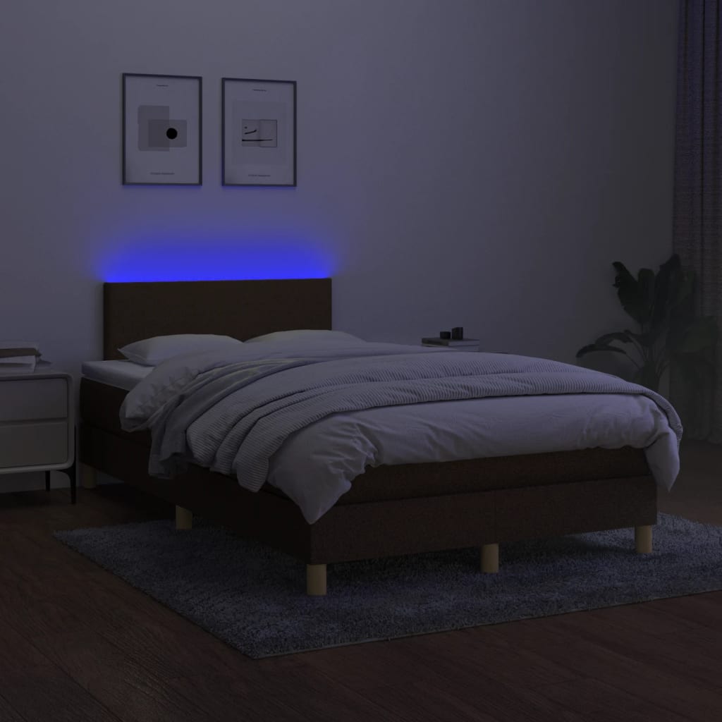 Krevet s oprugama i madracem LED tamnosmeđi 120x190 cm tkanina