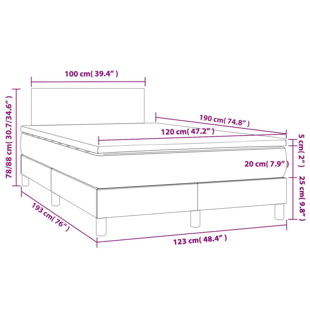 Krevet s oprugama i madracem LED tamnosmeđi 120x190 cm tkanina