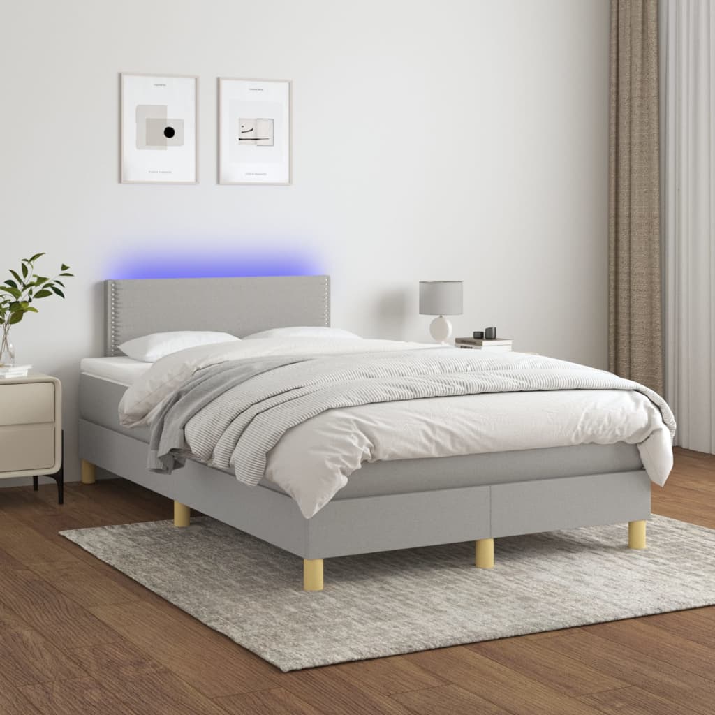 Krevet s oprugama i madracem LED svjetlosivi 120x190 cm tkanina