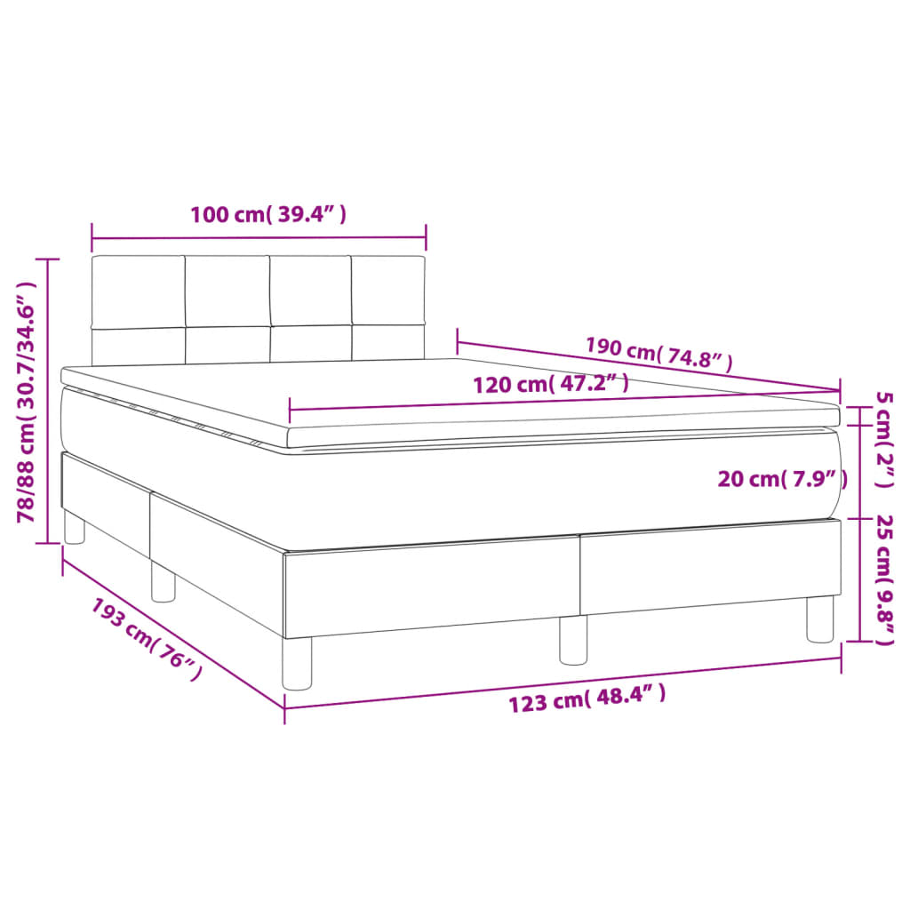 Krevet box spring s madracem LED crni 120 x 190 cm od tkanine