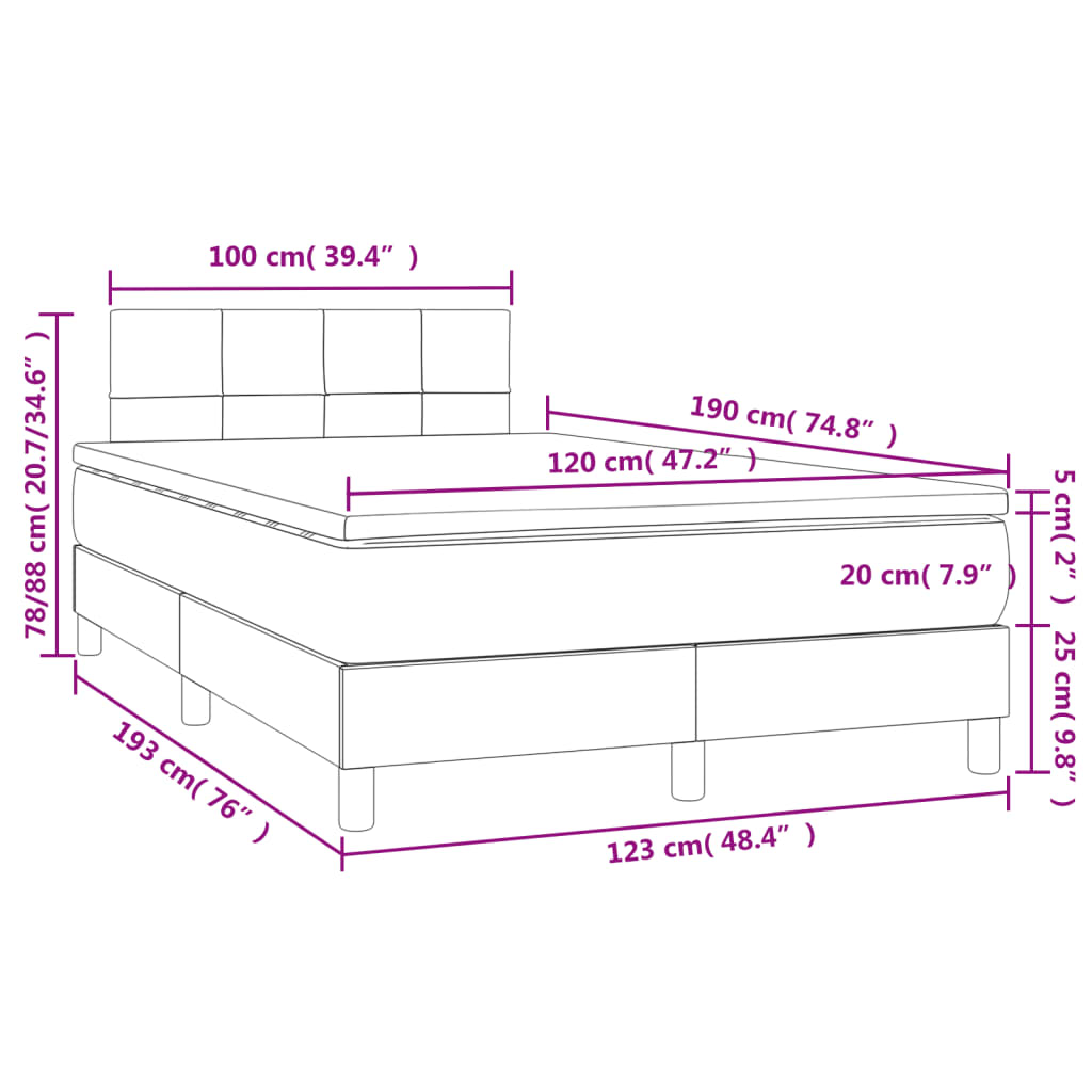 Krevet s oprugama i madracem LED plavi 120 x 190 cm od tkanine