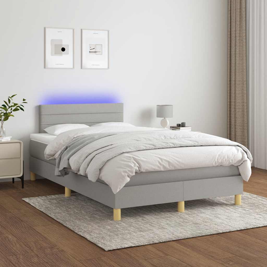 Krevet s oprugama i madracem LED svjetlosivi 120x190 cm tkanina