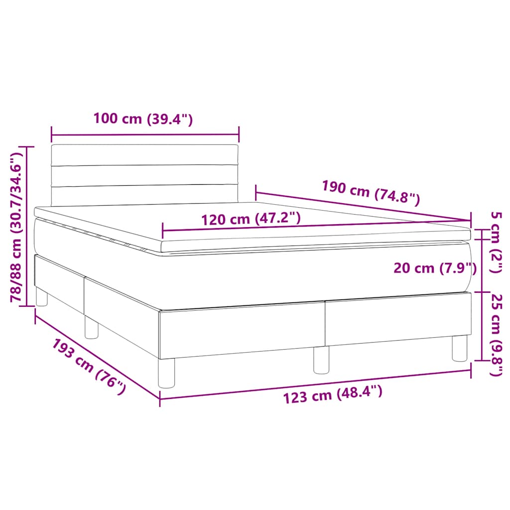 Krevet box spring s madracem LED crni 120 x 190 cm od tkanine
