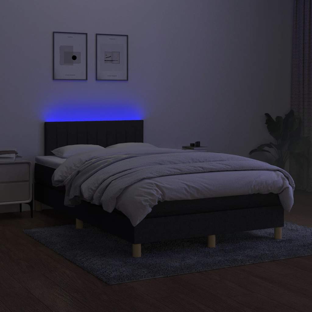 Krevet box spring s madracem LED crni 120 x 190 cm od tkanine