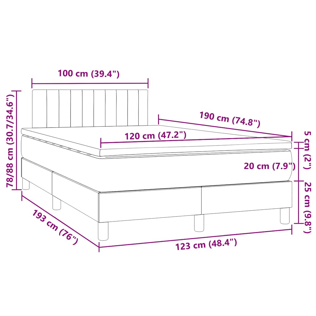 Krevet box spring s madracem LED crni 120 x 190 cm od tkanine
