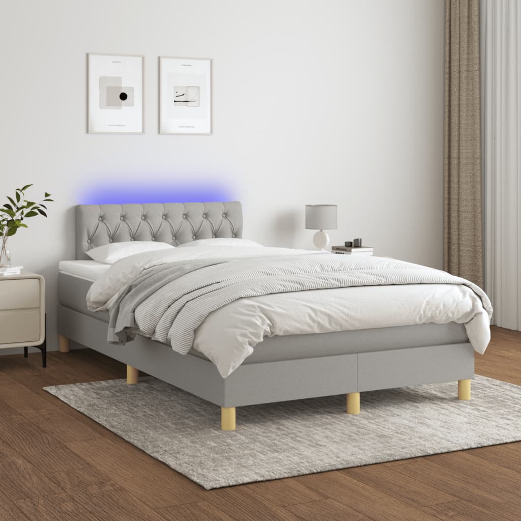 Krevet s oprugama i madracem LED svjetlosivi 120x190 cm tkanina