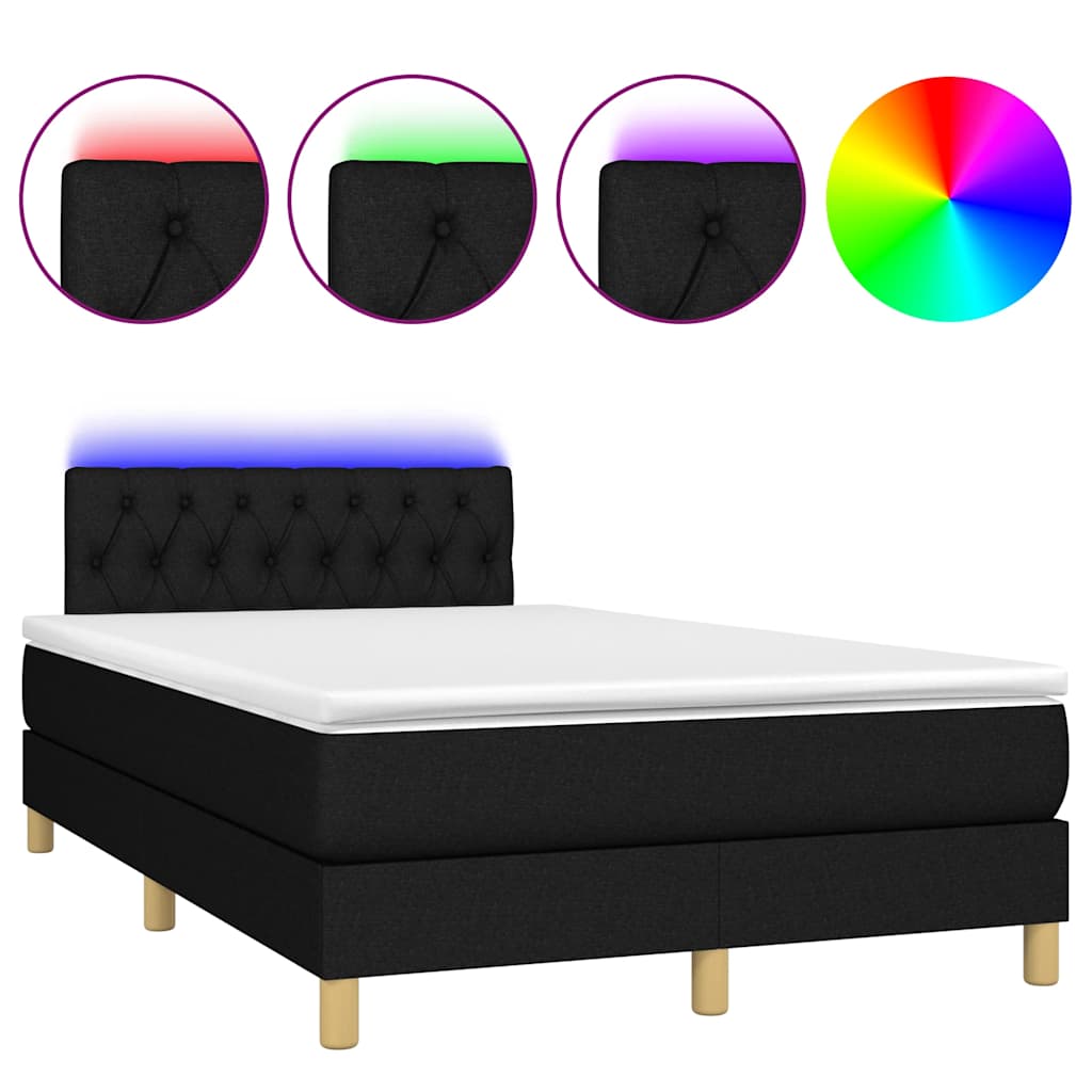 Krevet box spring s madracem LED crni 120 x 190 cm od tkanine