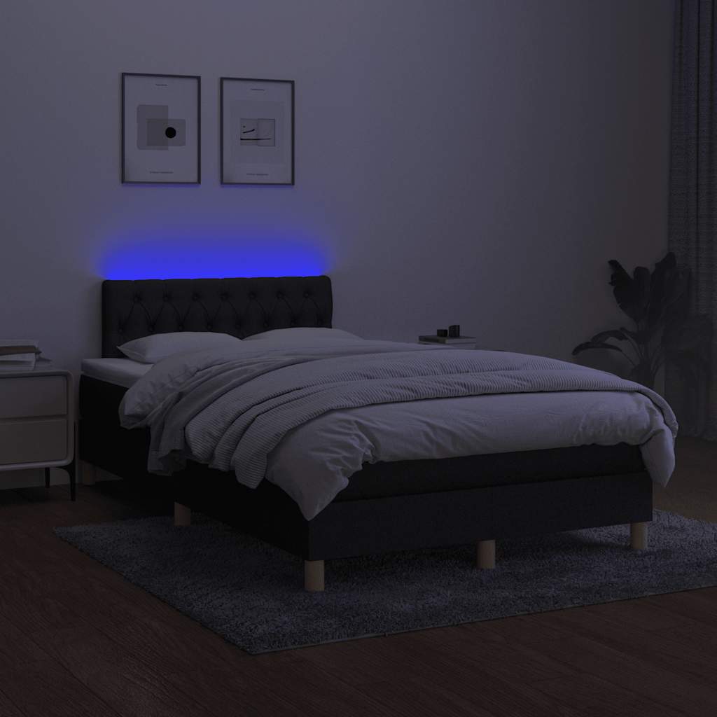 Krevet box spring s madracem LED crni 120 x 190 cm od tkanine