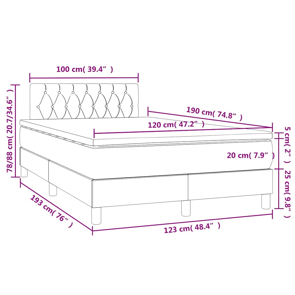 Krevet box spring s madracem LED crni 120 x 190 cm od tkanine