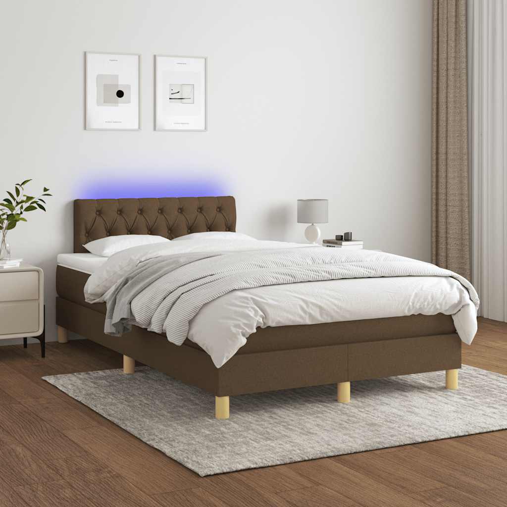 Krevet s oprugama i madracem LED tamnosmeđi 120x190 cm tkanina