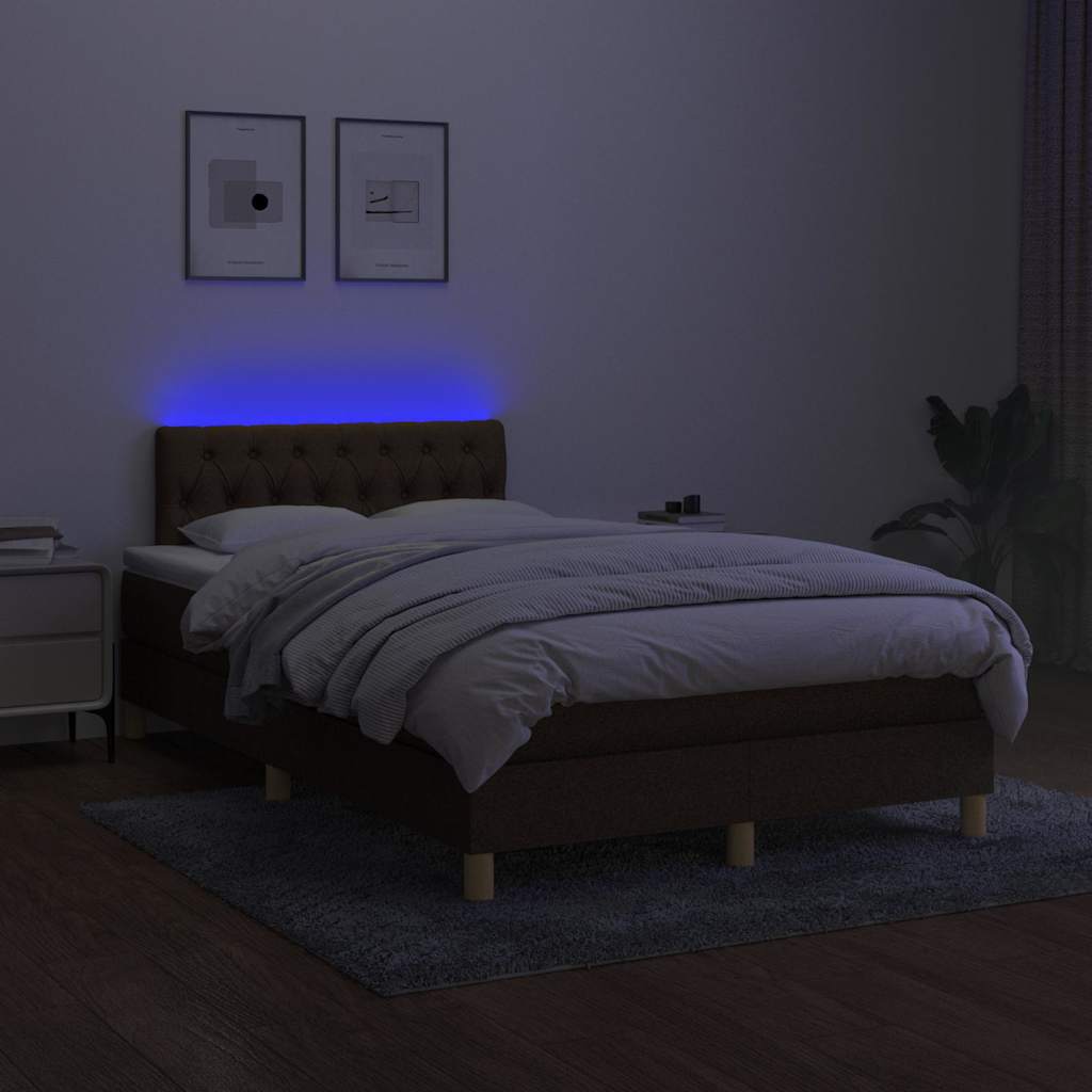 Krevet s oprugama i madracem LED tamnosmeđi 120x190 cm tkanina
