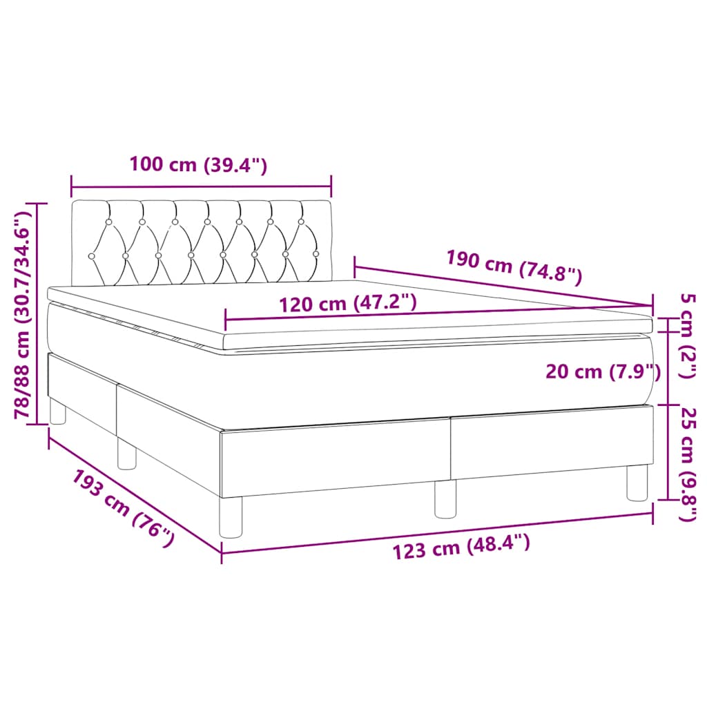 Krevet s oprugama i madracem LED tamnosmeđi 120x190 cm tkanina