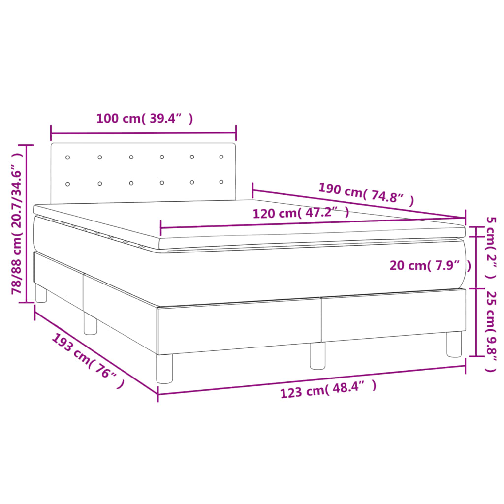 Krevet s oprugama i madracem LED svjetlosivi 120x190 cm tkanina