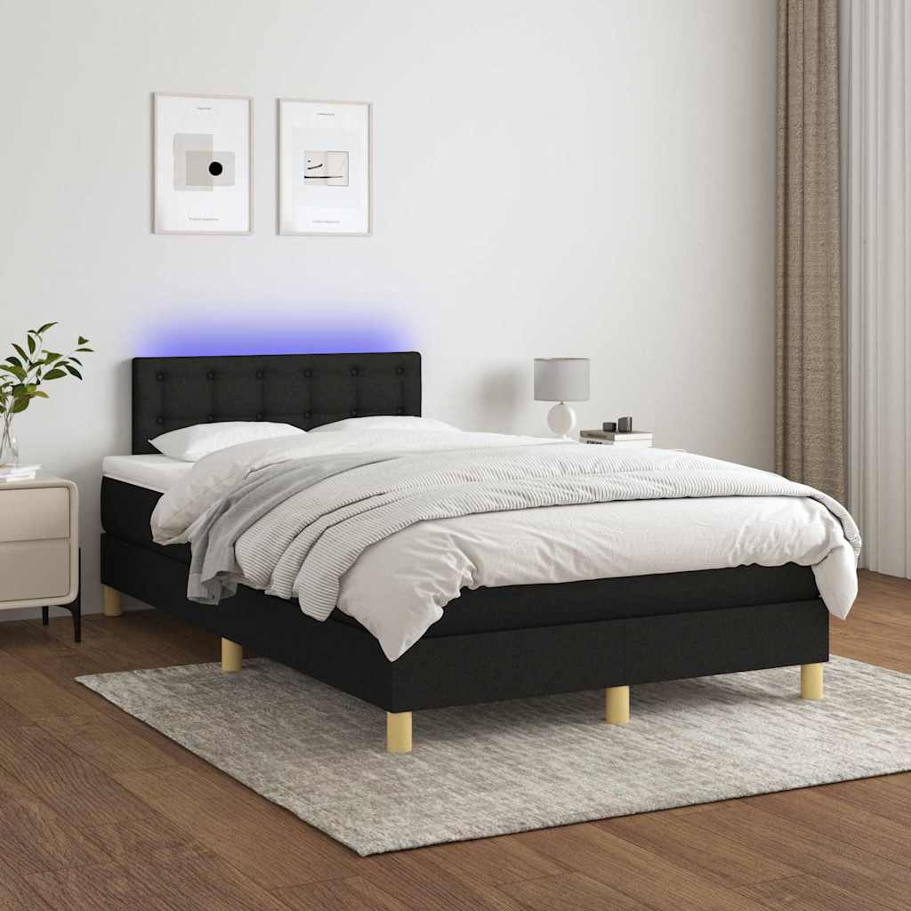 Krevet box spring s madracem LED crni 120 x 190 cm od tkanine