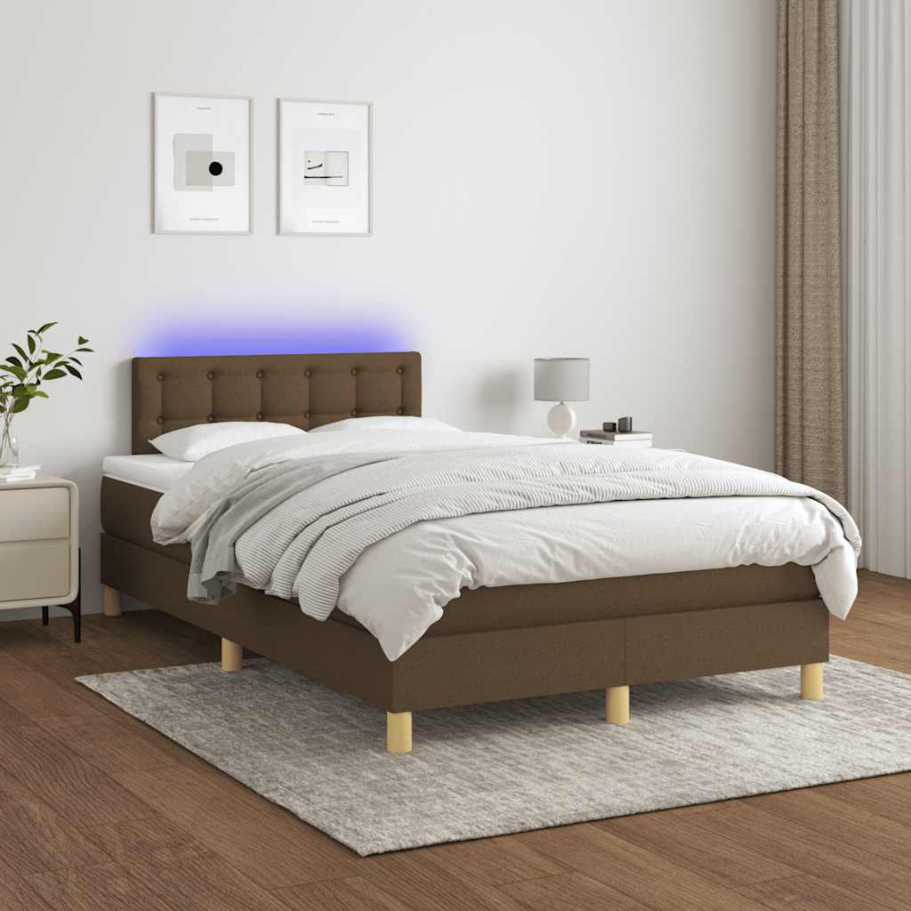 Krevet s oprugama i madracem LED tamnosmeđi 120x190 cm tkanina