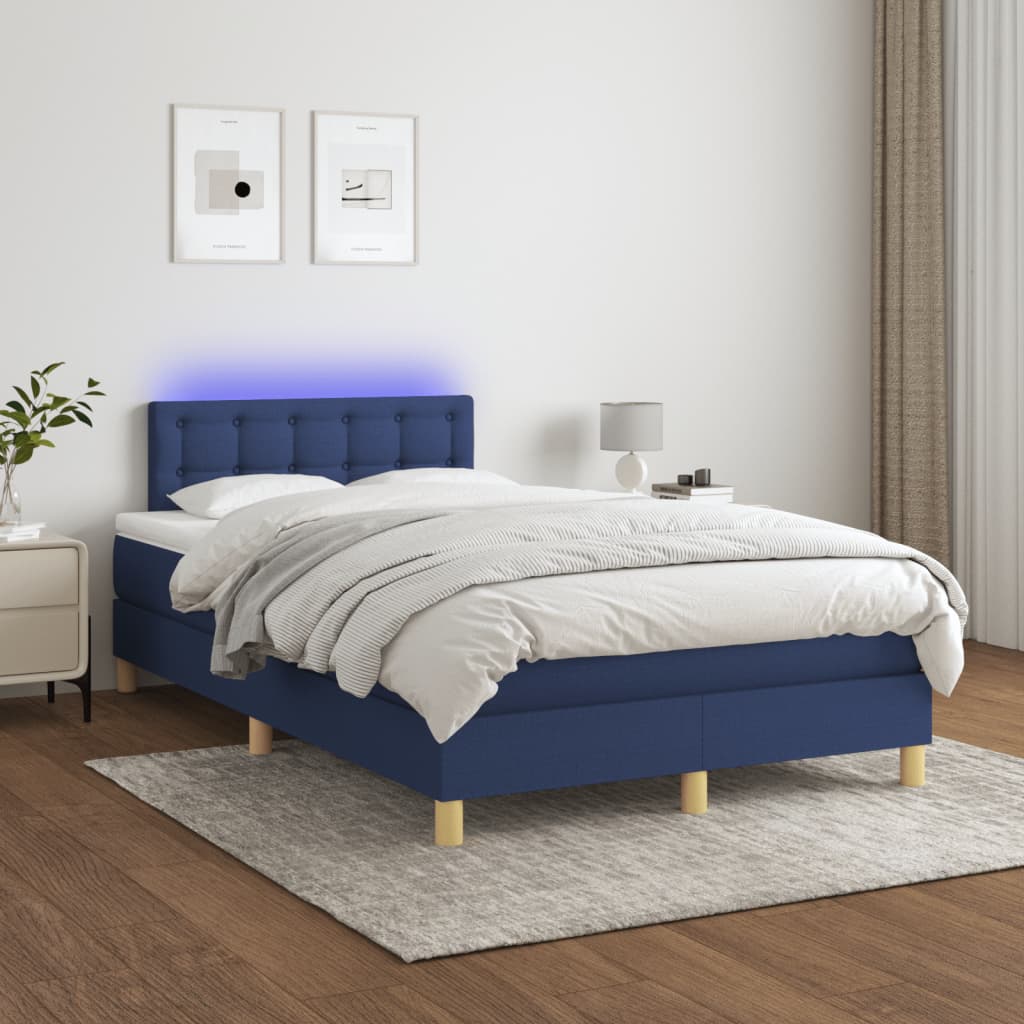 Krevet s oprugama i madracem LED plavi 120 x 190 cm od tkanine