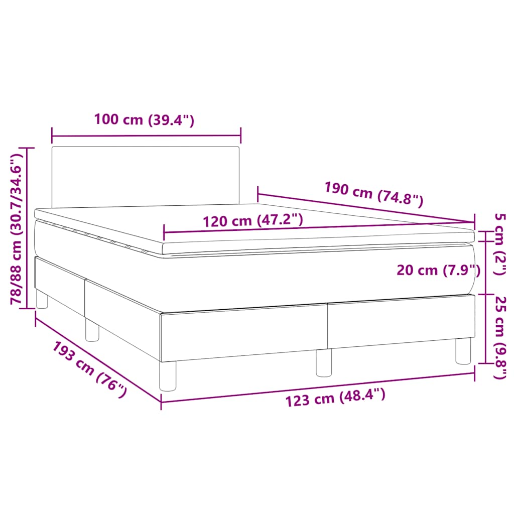 Krevet s oprugama i madracem LED sivi 120x190 cm umjetna koža