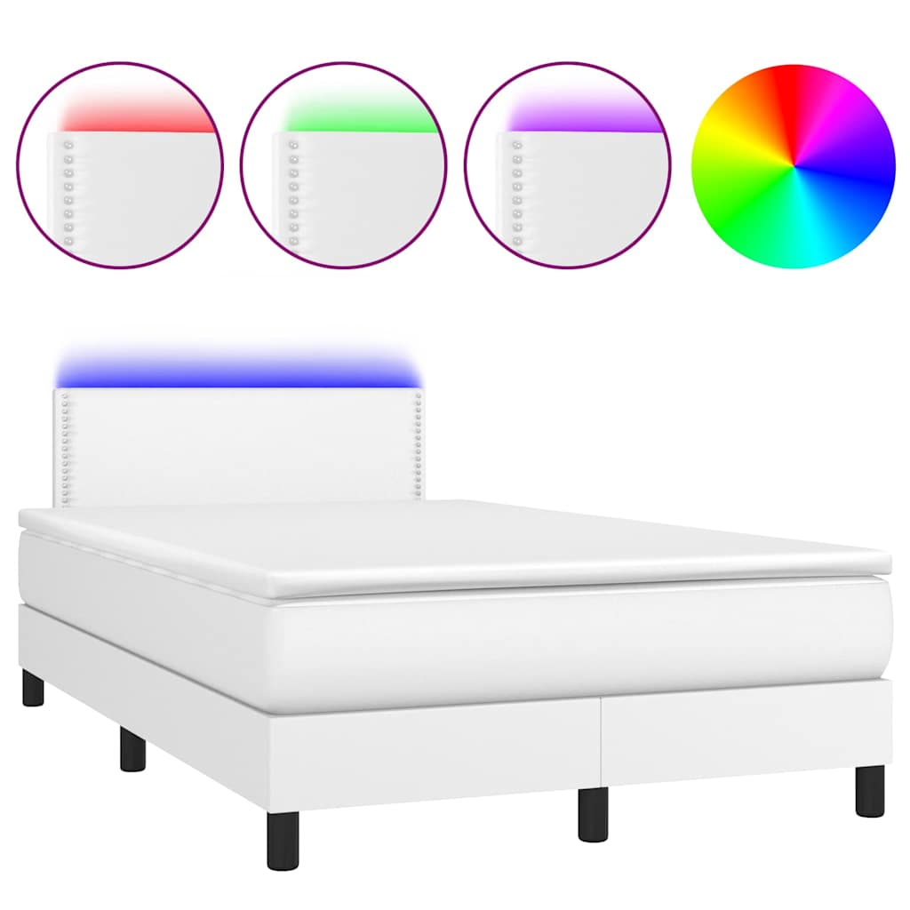 Krevet box spring s madracem LED bijeli 120x190 cm umjetna koža